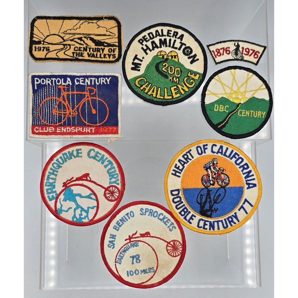 8 Lot Vtg 1970s Bike Race Patches - Portola Century, San Benito Sprockets